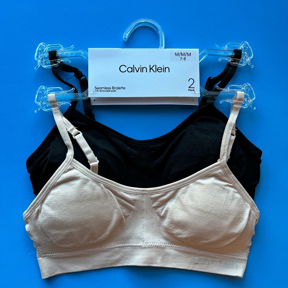 Calvin Klein Girls Seamless Bralette w removable pad Medium 7 - 8 Nude / Black
